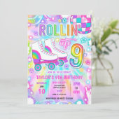 Rolschaatsen Neon Glow 9e verjaardagsfeestje Kaart (Staand voorkant)