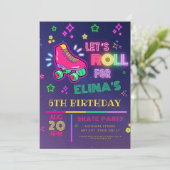 Rolschaatsen Neon Glow verjaardagsfeestje Kaart (Staand voorkant)