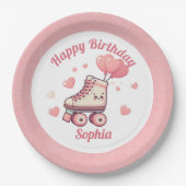 Rolschaatsen Roze Glitter Meisje Verjaardagsfeestj Papieren Bordje (Voorkant)