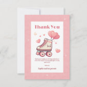 Rolschaatsen Roze Hart Meisje Verjaardagsfeestje Bedankkaart (Voorkant)