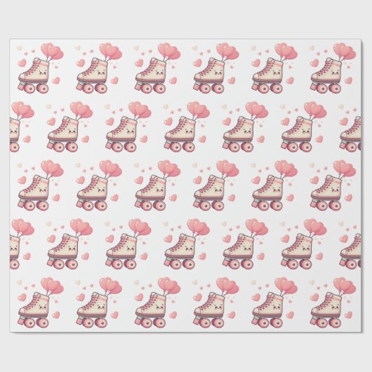 Rolschaatsen Roze Hart Meisje Verjaardagsfeestje Cadeaupapier (Vlak)