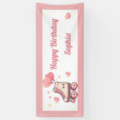 Rolschaatsen Roze Hart Meisje Verjaardagsfeestje Spandoek (Verticaal)