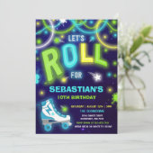 Rolschaatsen Uitnodiging Neon Glow Skating Party (Staand voorkant)