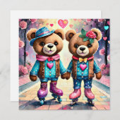 Rolschaatsen Valentijn teddyberen Feestdagenkaart (Voorkant / Achterkant)