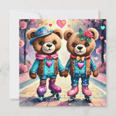 Rolschaatsen Valentijn teddyberen Feestdagenkaart (Voorkant)