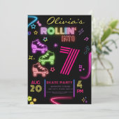 Rolschaatsen Verjaardag Glow Party Kaart (Staand voorkant)