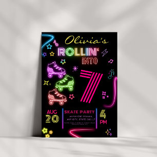 Rolschaatsen Verjaardag Glow Party Kaart