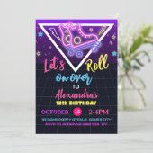 Rolschaatsen verjaardag Neon schaatsen uitnodiging (Staand voorkant)