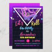 Rolschaatsen verjaardag Neon schaatsen uitnodiging (Voorkant / Achterkant)