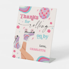 Rolschaatsen Verjaardag Retro Regenboog Reclamebord Met Voetstuk