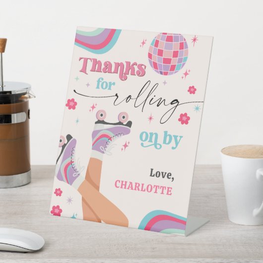 Rolschaatsen Verjaardag Retro Regenboog Reclamebord Met Voetstuk (Insitu)