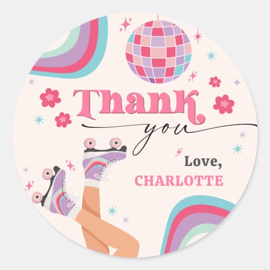 Rolschaatsen Verjaardag Retro Regenboog Ronde Sticker (Voorkant)