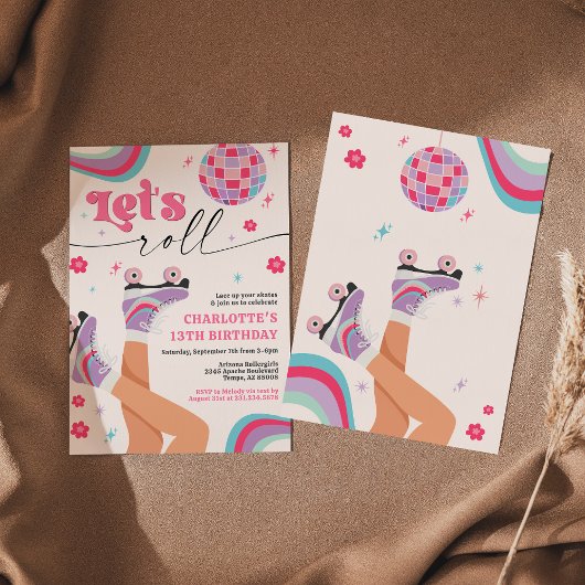 Rolschaatsen Verjaardag uitnodiging Groovy Rainbow