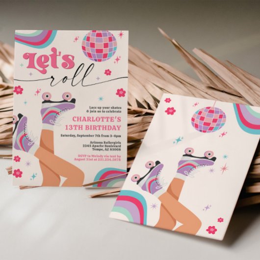 Rolschaatsen Verjaardag uitnodiging Groovy Rainbow