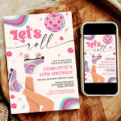 Rolschaatsen Verjaardag uitnodiging Groovy Rainbow