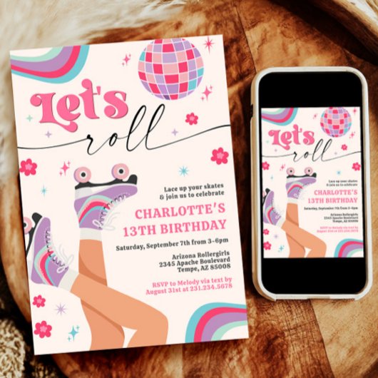 Rolschaatsen Verjaardag uitnodiging Groovy Rainbow