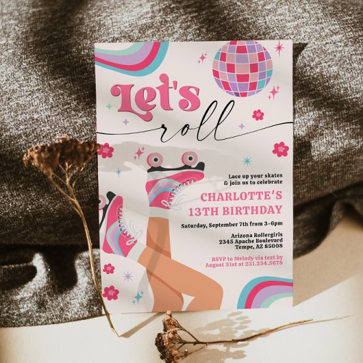 Rolschaatsen Verjaardag uitnodiging Groovy Rainbow