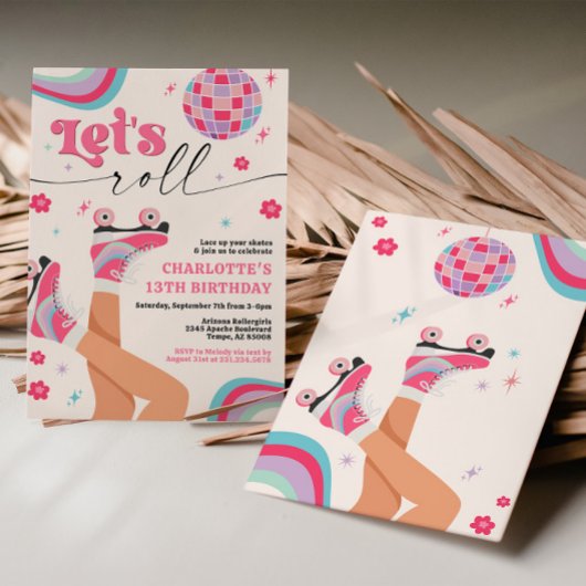 Rolschaatsen Verjaardag uitnodiging Groovy Rainbow