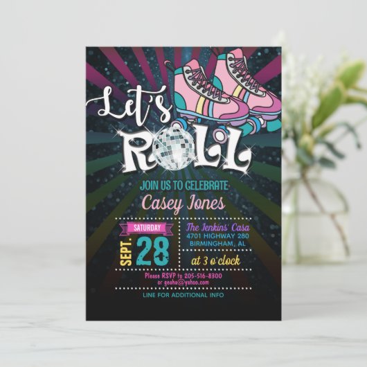Rolschaatsen verjaardag uitnodiging - Meisje (Staand voorkant)