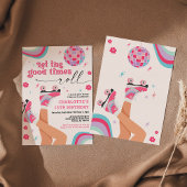 Rolschaatsen Verjaardag Uitnodiging Retro Rainbow