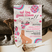 Rolschaatsen Verjaardag Uitnodiging Retro Rainbow