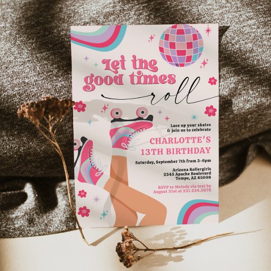 Rolschaatsen Verjaardag Uitnodiging Retro Rainbow