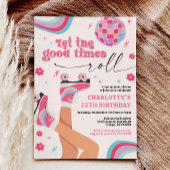 Rolschaatsen Verjaardag Uitnodiging Retro Rainbow