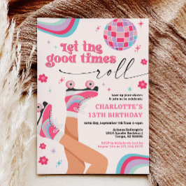 Rolschaatsen Verjaardag Uitnodiging Retro Rainbow