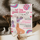 Rolschaatsen Verjaardag Uitnodiging Retro Rainbow