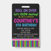 Rolschaatsen Verjaardagsfeest VIP Pass Glow Party Badge (Achterkant)