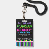 Rolschaatsen Verjaardagsfeest VIP Pass Glow Party Badge (Achterkant met lanyard)