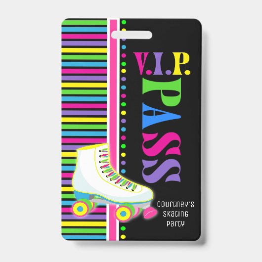 Rolschaatsen Verjaardagsfeest VIP Pass Glow Party Badge (Voorzijde)