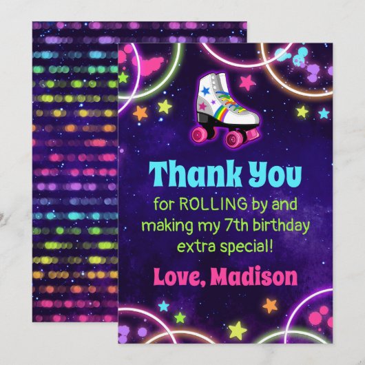 Rolschaatsen Verjaardagsfeestje Flat Dank u Kaarte Bedankkaart (Voorkant / Achterkant)