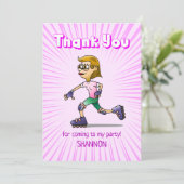 Rolschaatsen Verjaardagsfeestje Roze Bedankkaart (Staand voorkant)