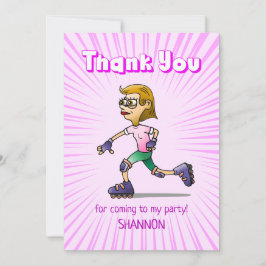 Rolschaatsen Verjaardagsfeestje Roze Bedankkaart