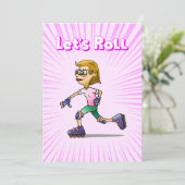 Rolschaatsen Verjaardagsfeestje Roze Kaart (Staand voorkant)
