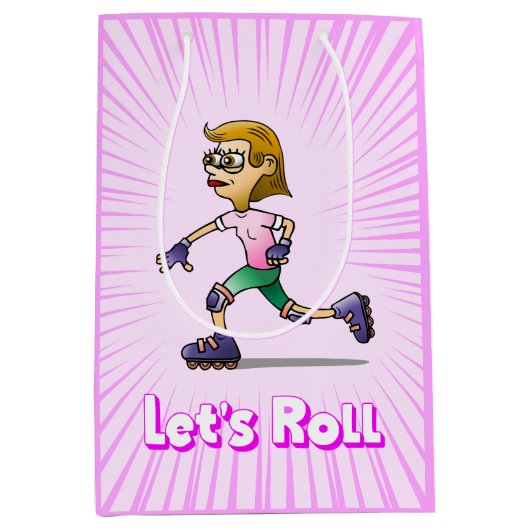 Rolschaatsen Verjaardagsfeestje Roze Medium Cadeauzakje (Voorkant)