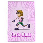 Rolschaatsen Verjaardagsfeestje Roze Medium Cadeauzakje (Achterkant)