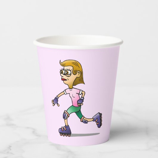 Rolschaatsen Verjaardagsfeestje Roze Papieren Bekers (Voorkant)
