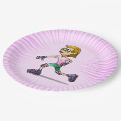 Rolschaatsen Verjaardagsfeestje Roze Papieren Bordje (Gekanteld)