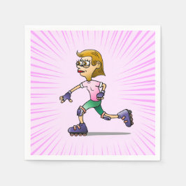 Rolschaatsen Verjaardagsfeestje Roze Servet