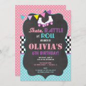 Rolschaatsen verjaardagsfeestje uitnodiging (Voorkant / Achterkant)