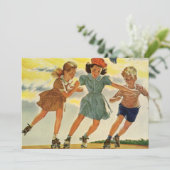  rolschaatsen, verjaardagsfeestje voor kinderen kaart (Staand voorkant)