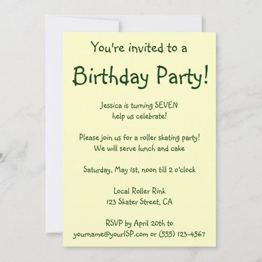 rolschaatsen, verjaardagsfeestje voor kinderen kaart (Achterkant)