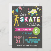 Rolschaatsen Verjaardagsfeestuitnodiging in zwart Kaart (Voorkant)