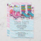 rolschaatsen verjaardagsfeestuitnodiging Neon Kaart (Voorkant / Achterkant)