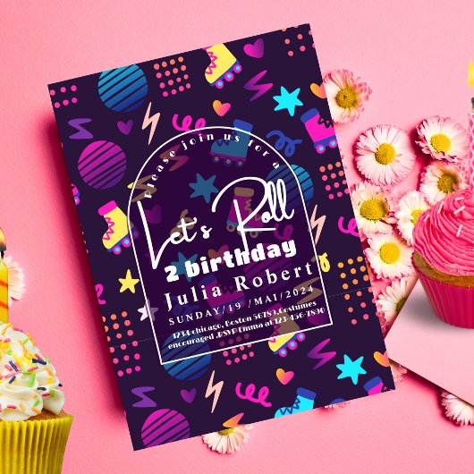 Rolschaatsen Verjaardagspatroon, gloed schaatsen p Kaart