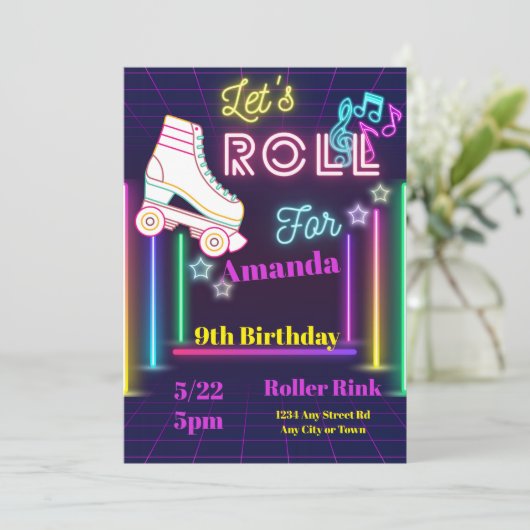 Rolschaatsen Verjaardagsuitnodiging, Schaats Party Kaart (Staand voorkant)