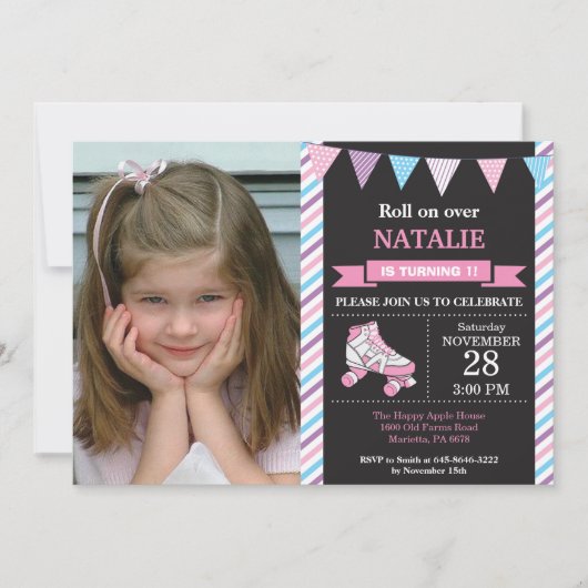 Rolschaatsen verjaardagsuitnodiging verjaardagsfee kaart (Voorkant)