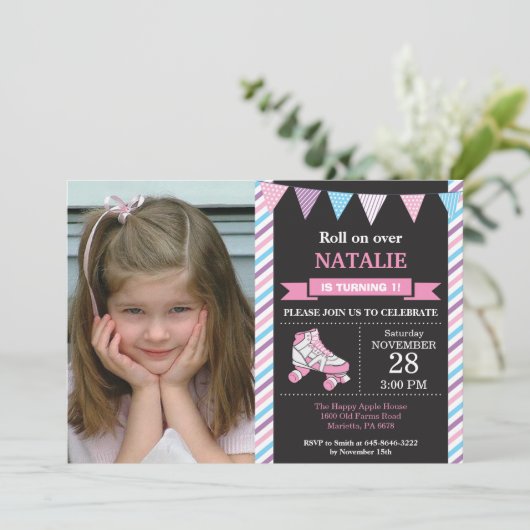 Rolschaatsen verjaardagsuitnodiging verjaardagsfee kaart (Staand voorkant)